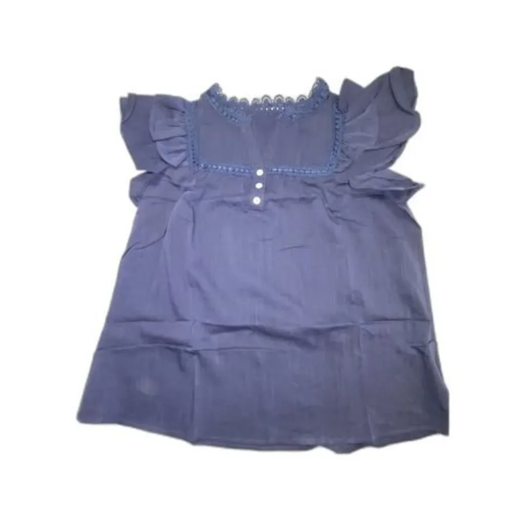 Minimalist Navy Blue Ruffled Blouse Top L